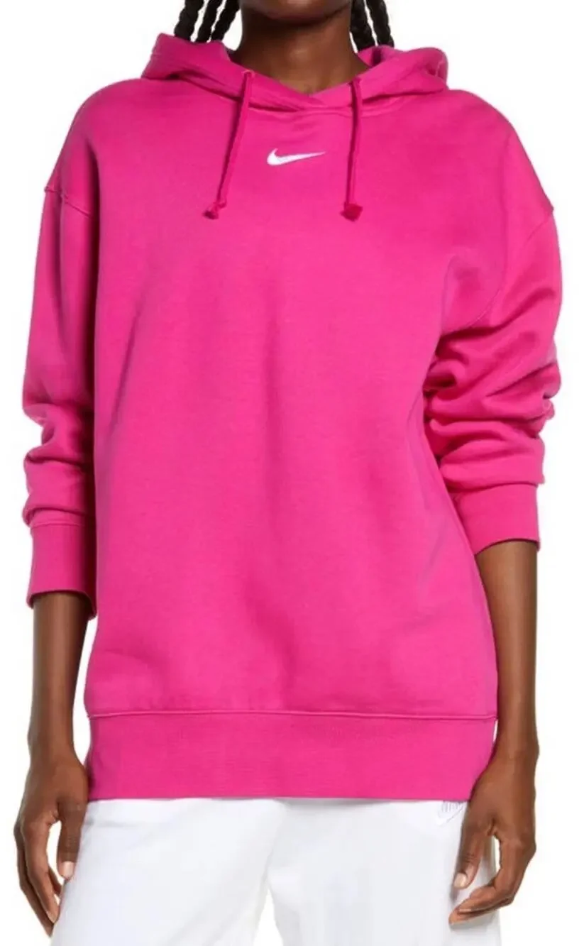 Nike Sportswear Oversized Essential Fleece Hoodie Women Small Pink Center Swoosh