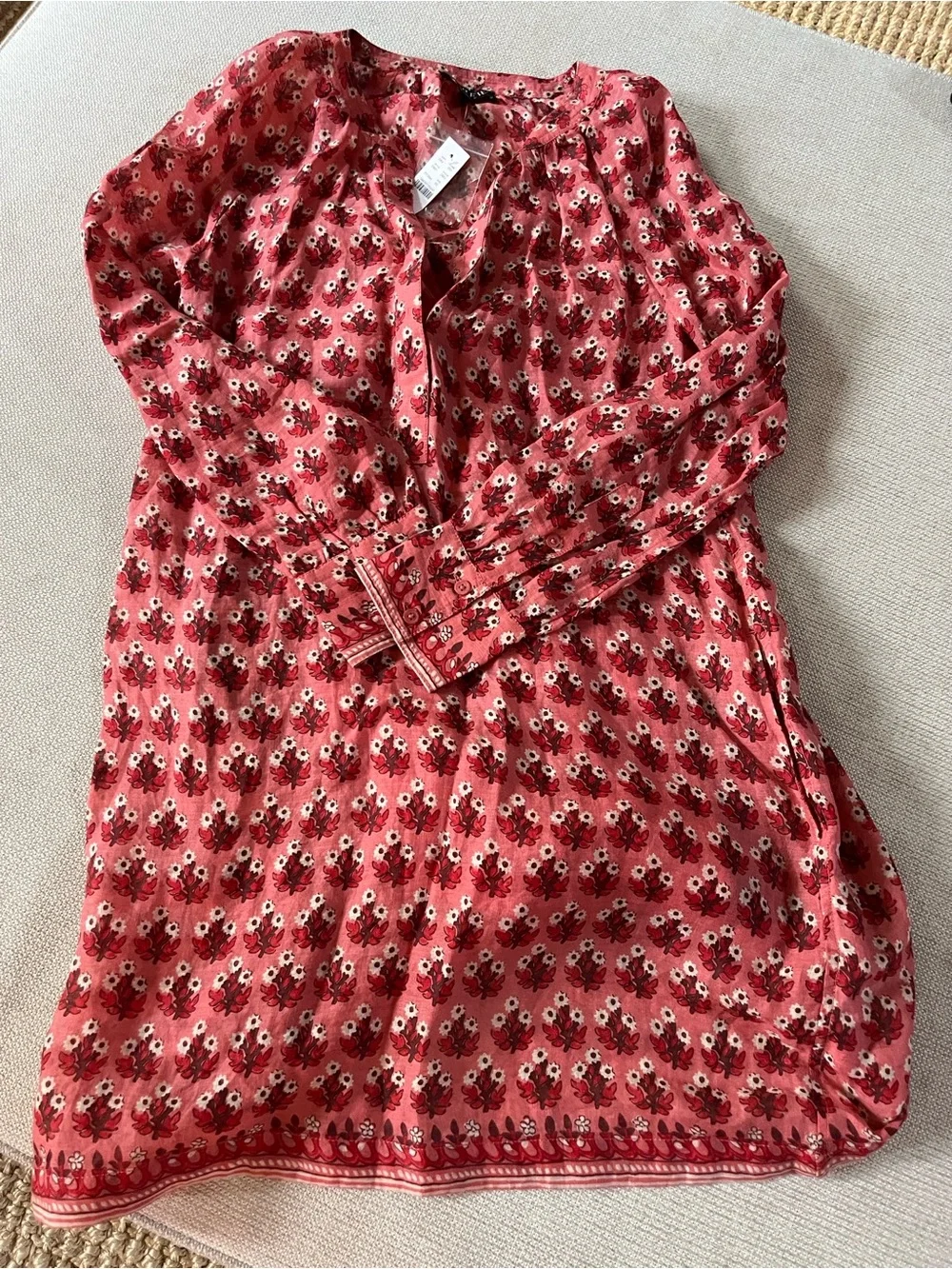 Women's Pink Patterned Long-Sleeve Wrap Dress