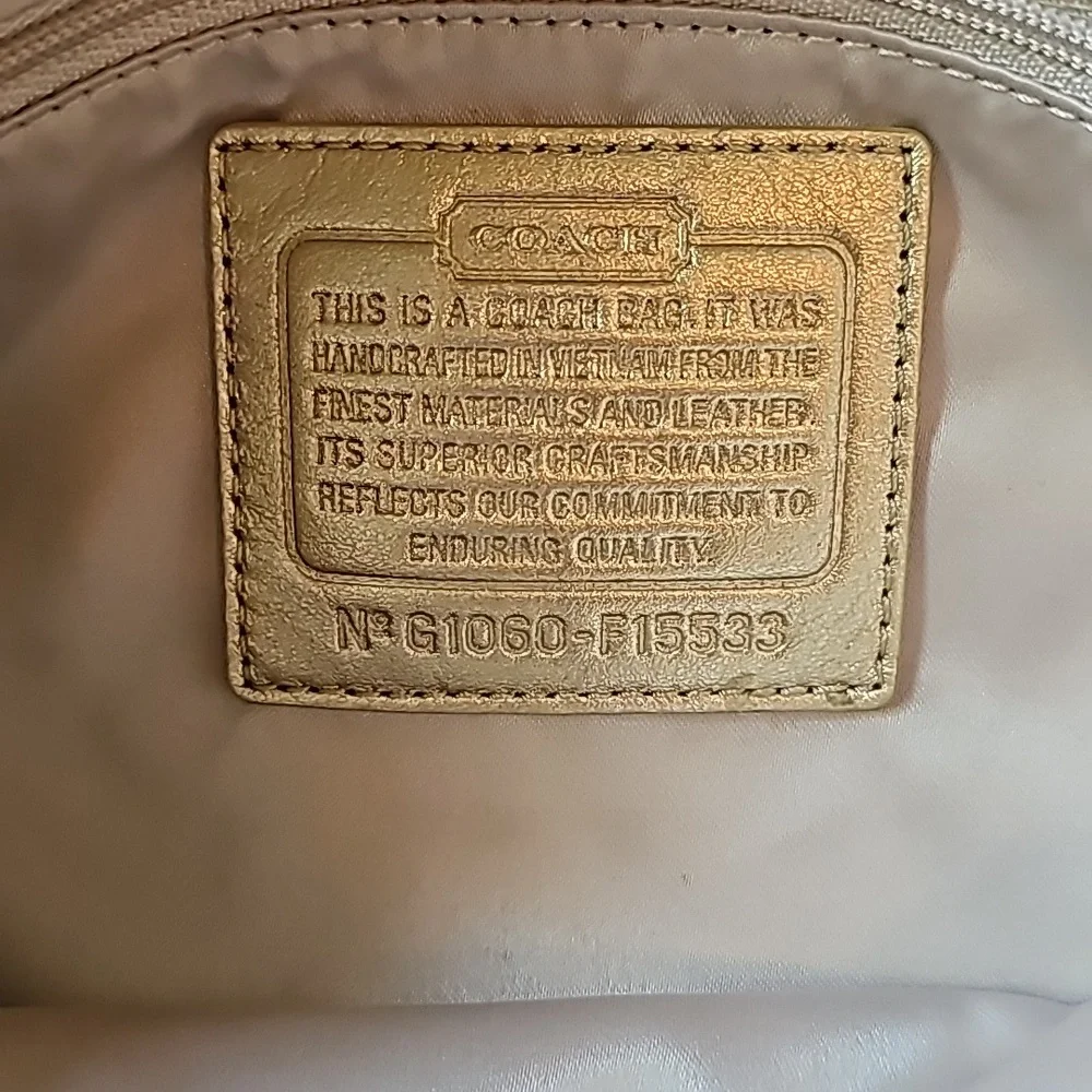 Coach Penelope Signature C Jacquard Metallic Gold Leather Tote Bag F15533