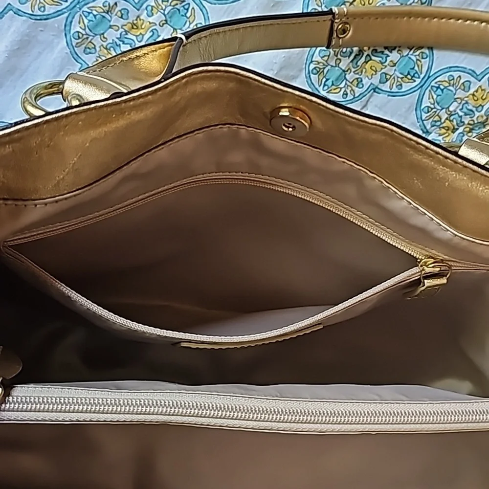 Coach Penelope Signature C Jacquard Metallic Gold Leather Tote Bag F15533