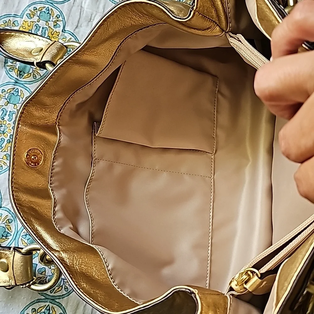 Coach Penelope Signature C Jacquard Metallic Gold Leather Tote Bag F15533