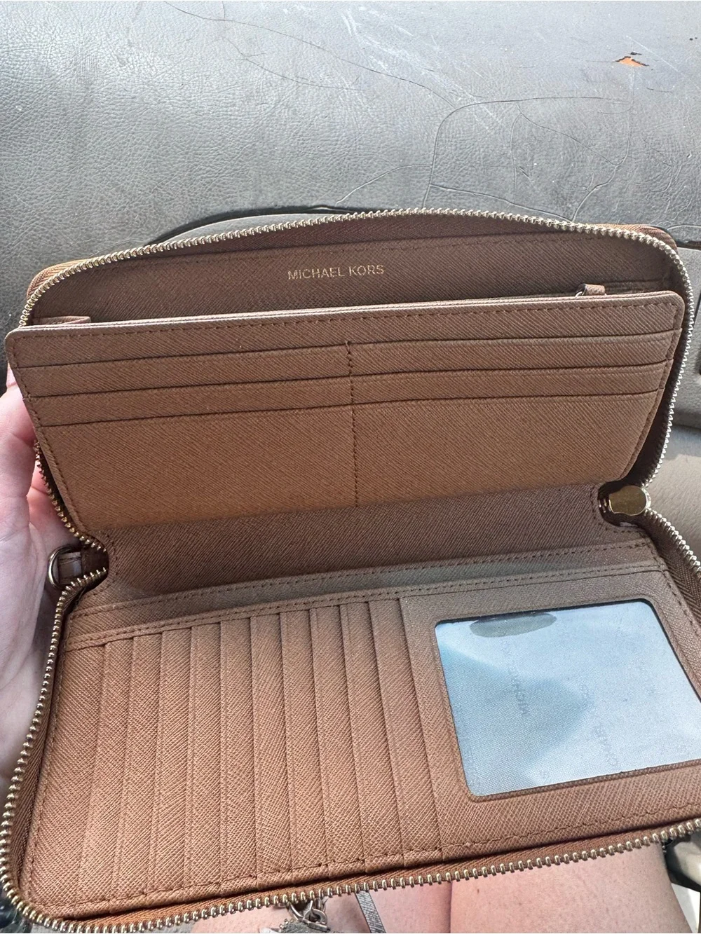 Michael Kors Croc-Embossed Tan Leather Zip-Around Wristlet Wallet