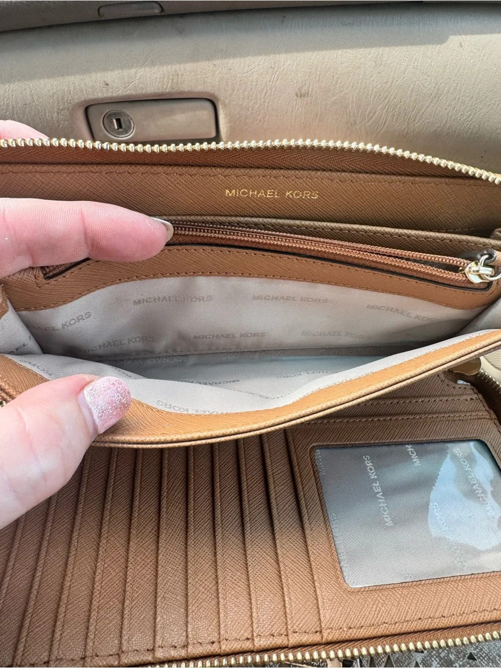 Michael Kors Croc-Embossed Tan Leather Zip-Around Wristlet Wallet