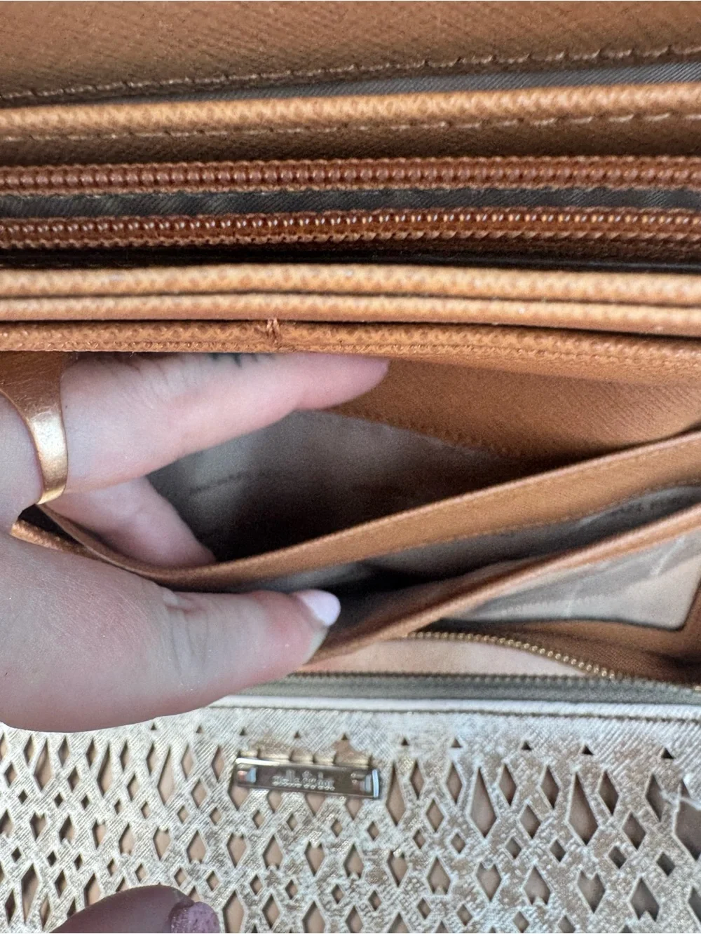 Michael Kors Croc-Embossed Tan Leather Zip-Around Wristlet Wallet