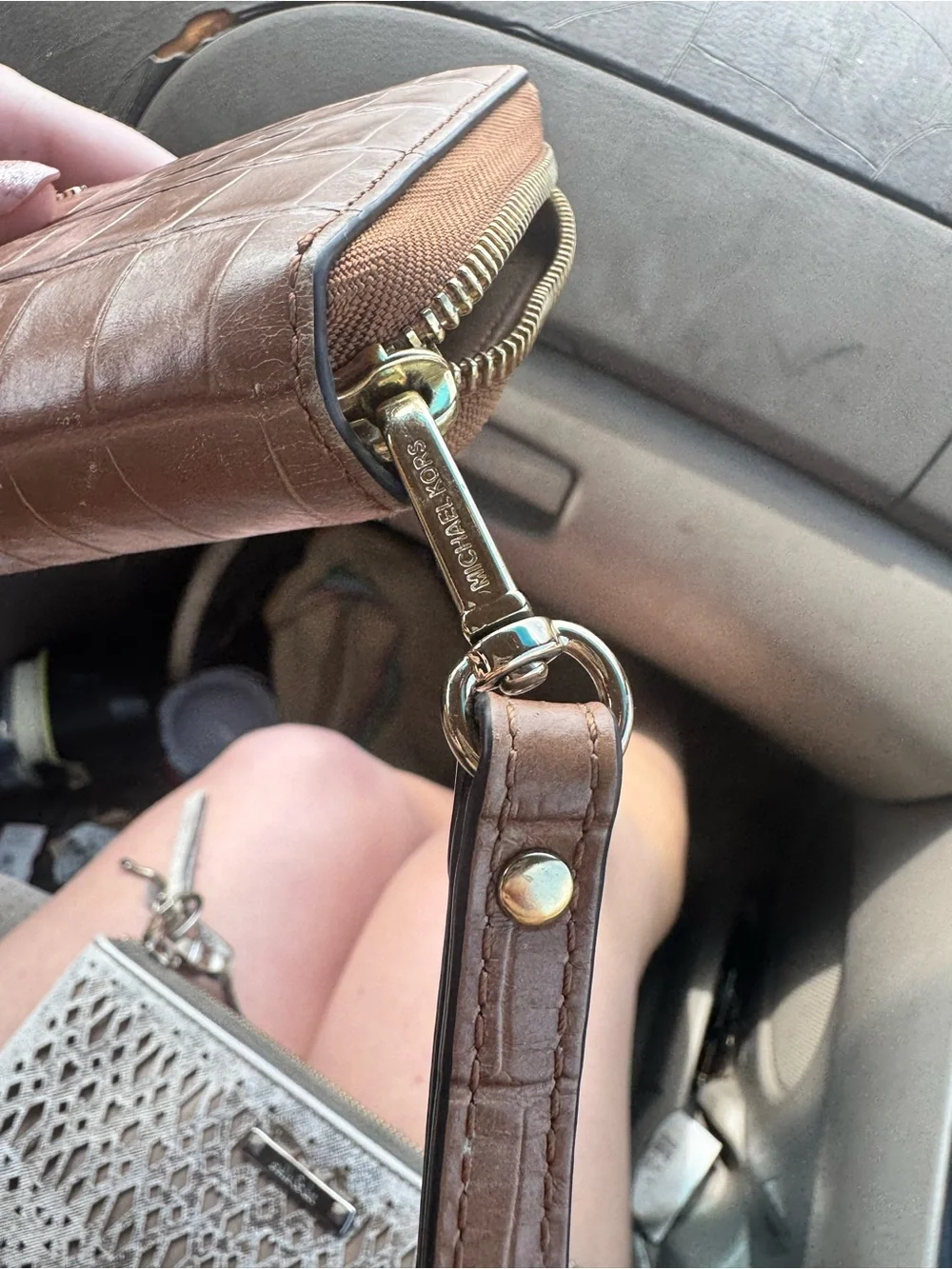 Michael Kors Croc-Embossed Tan Leather Zip-Around Wristlet Wallet