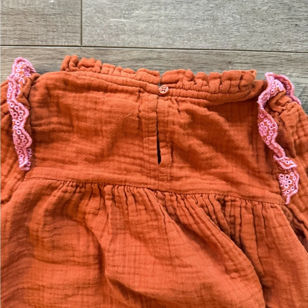 Cat & Jack Rust Gauze Smocked Ruffle Boho Blouse Girls Size 6