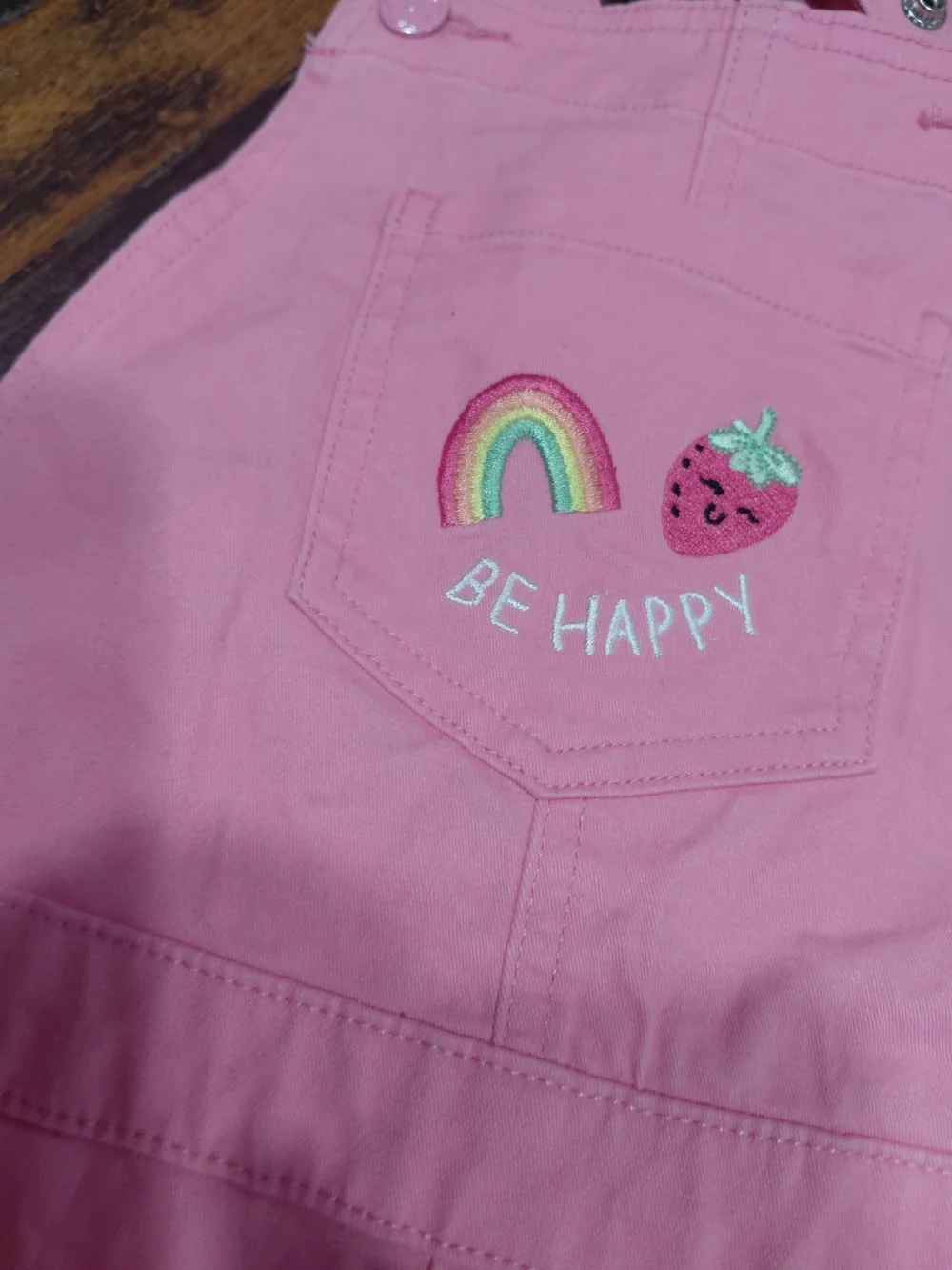 Garanimals Pink Short Girls' Overalls with Embroidered Pocket Motifs