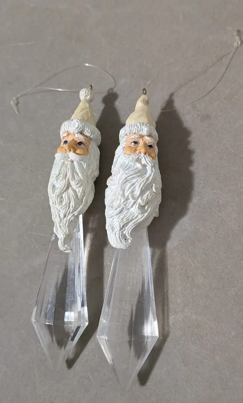 Vintage Dept 56 Father Frost Santa Icicle Ornaments Set of 2 Clear Prism