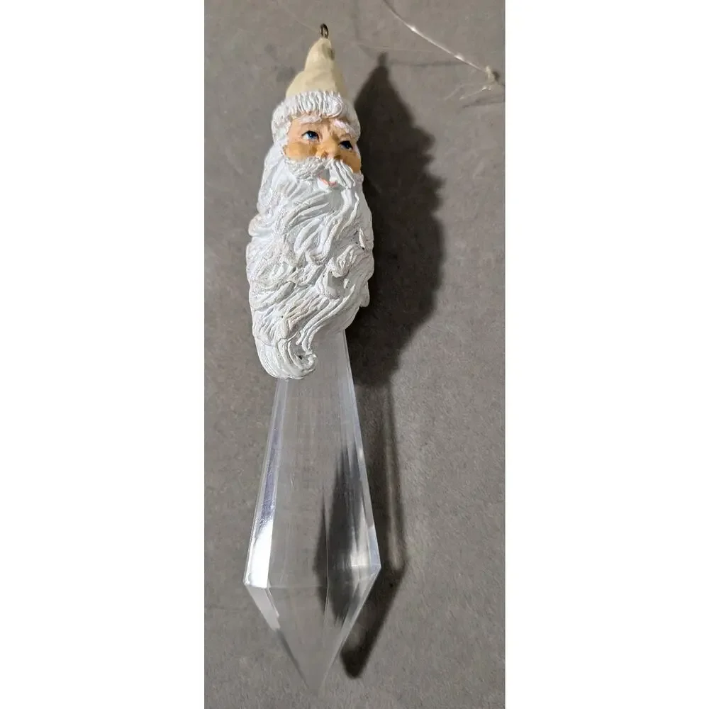Vintage Dept 56 Father Frost Santa Icicle Ornaments Set of 2 Clear Prism