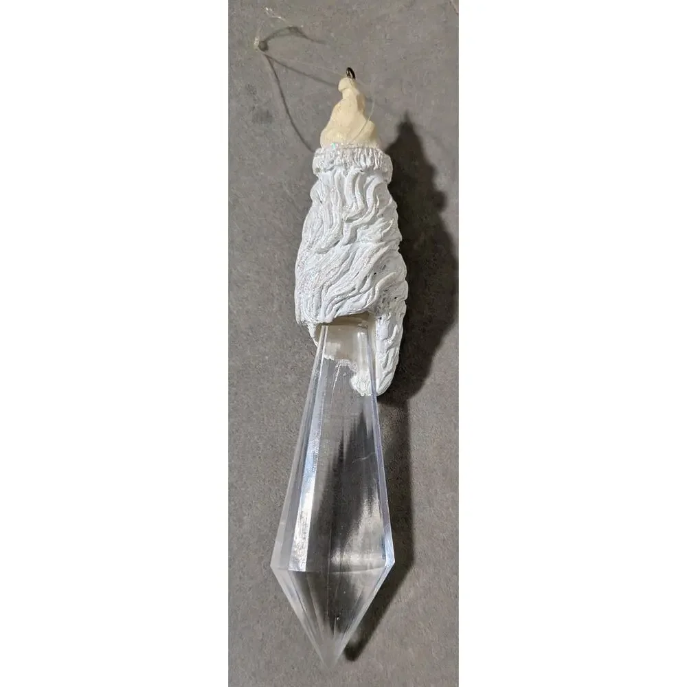Vintage Dept 56 Father Frost Santa Icicle Ornaments Set of 2 Clear Prism