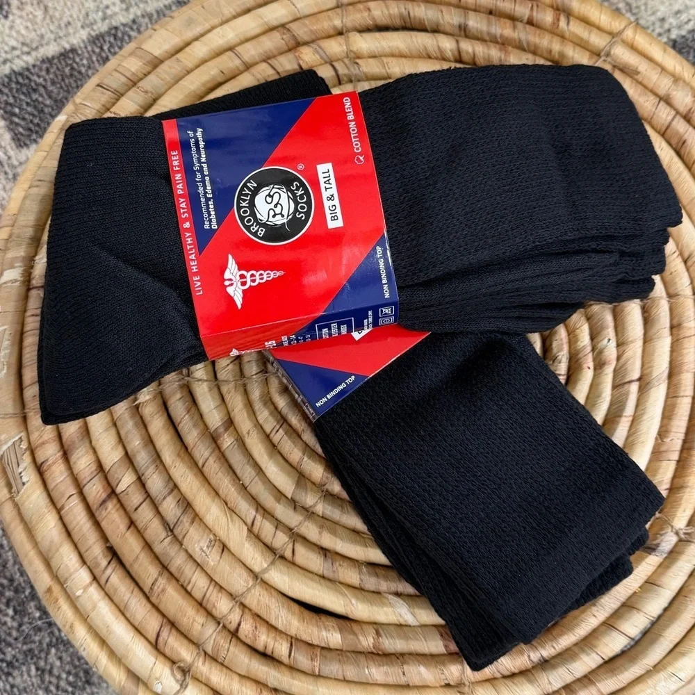 New Men’s Diabetic Black Medical Crew Socks 6 Pairs Big & Tall Cotton Nonbinding