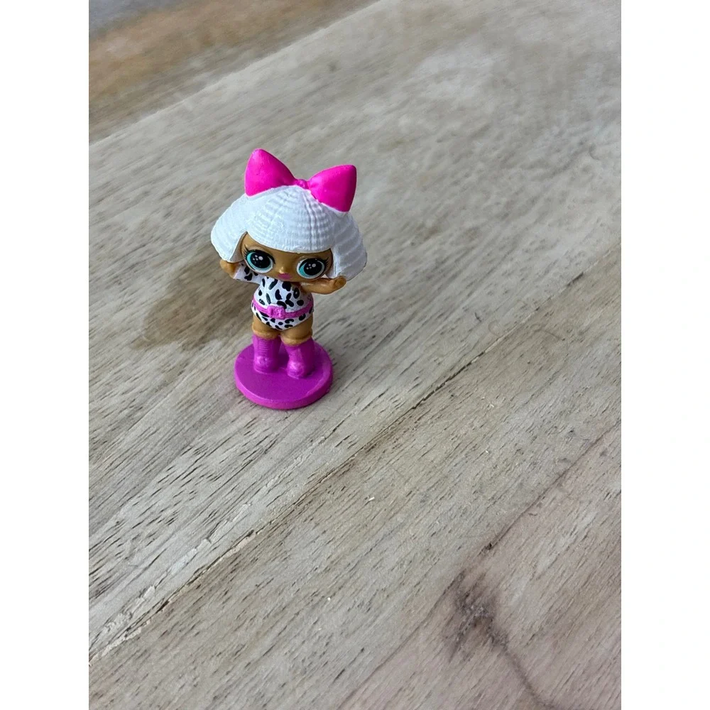 MGA LOL Surprise Tiny Dalmatian Print White Hair Pink Bow Mini Figure 1.25in