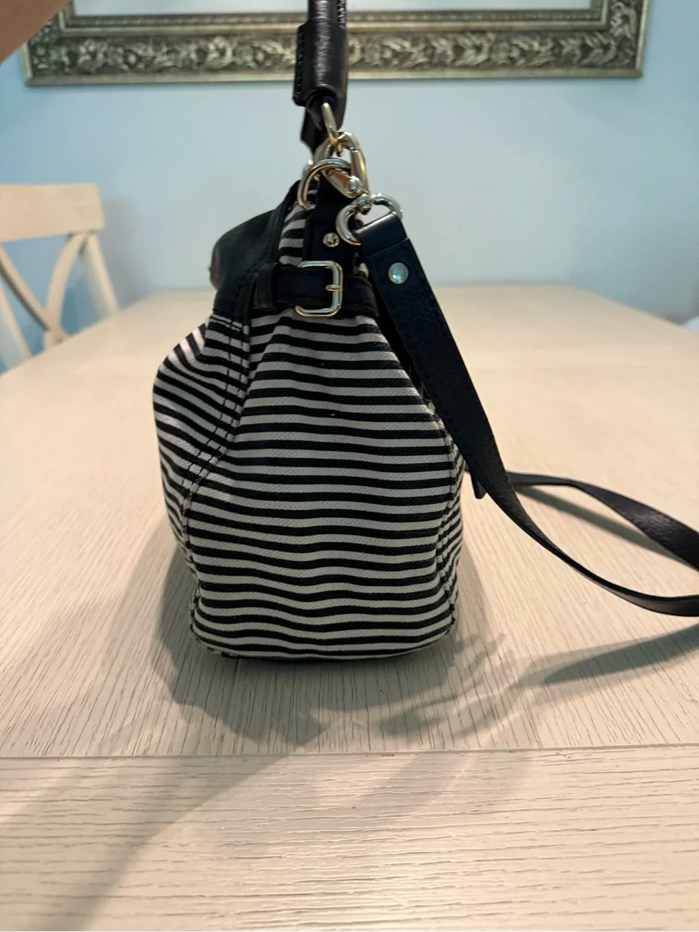 kate spade Blue and White Striped Leather-Trim Shoulder Bag