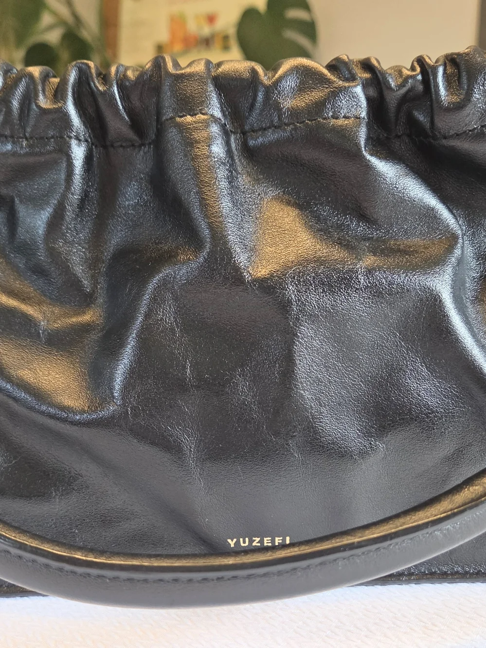 Yuzefi Black Leather Gathered Top Handle Bag