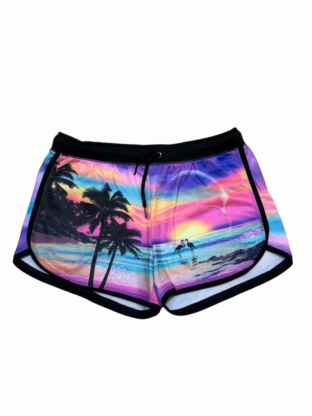 Justice Girls Tropical Sunset Flamingo Palm Tree Dolphin Shorts XL 16/18