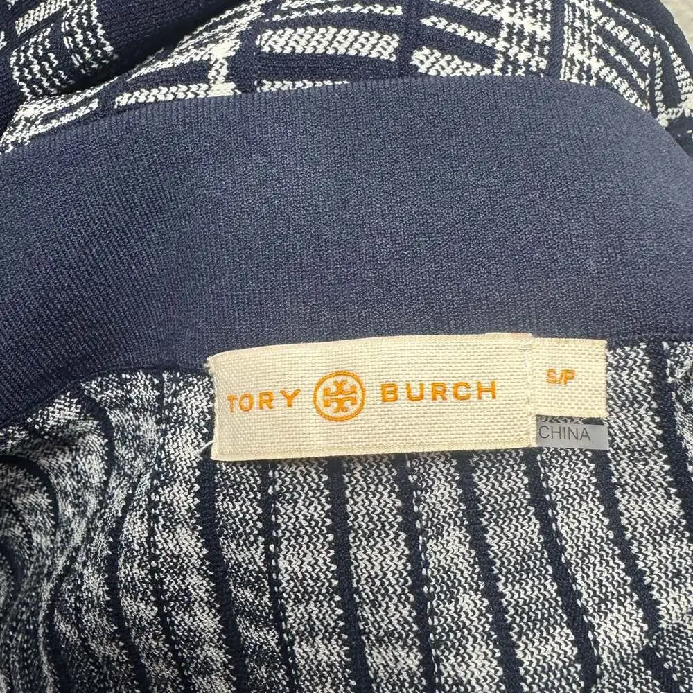 Tory Burch Navy White Plaid Pleated Knit Midi Skirt S