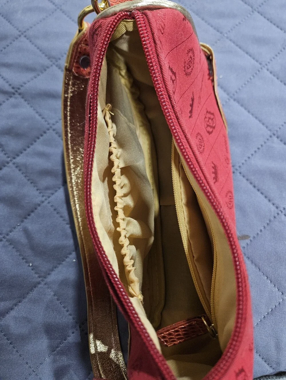 Red Women's Shoulder Bag with Gold Accent