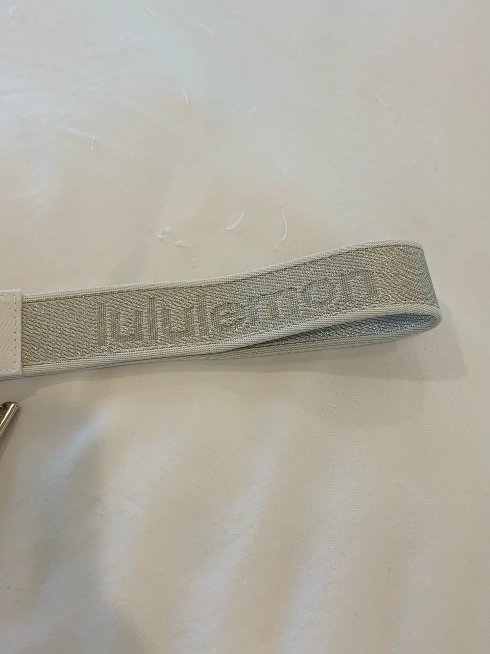 NWT Lululemon Dual Pouch Wristlet Metallic Wordmark Light Ivory Gold Cream