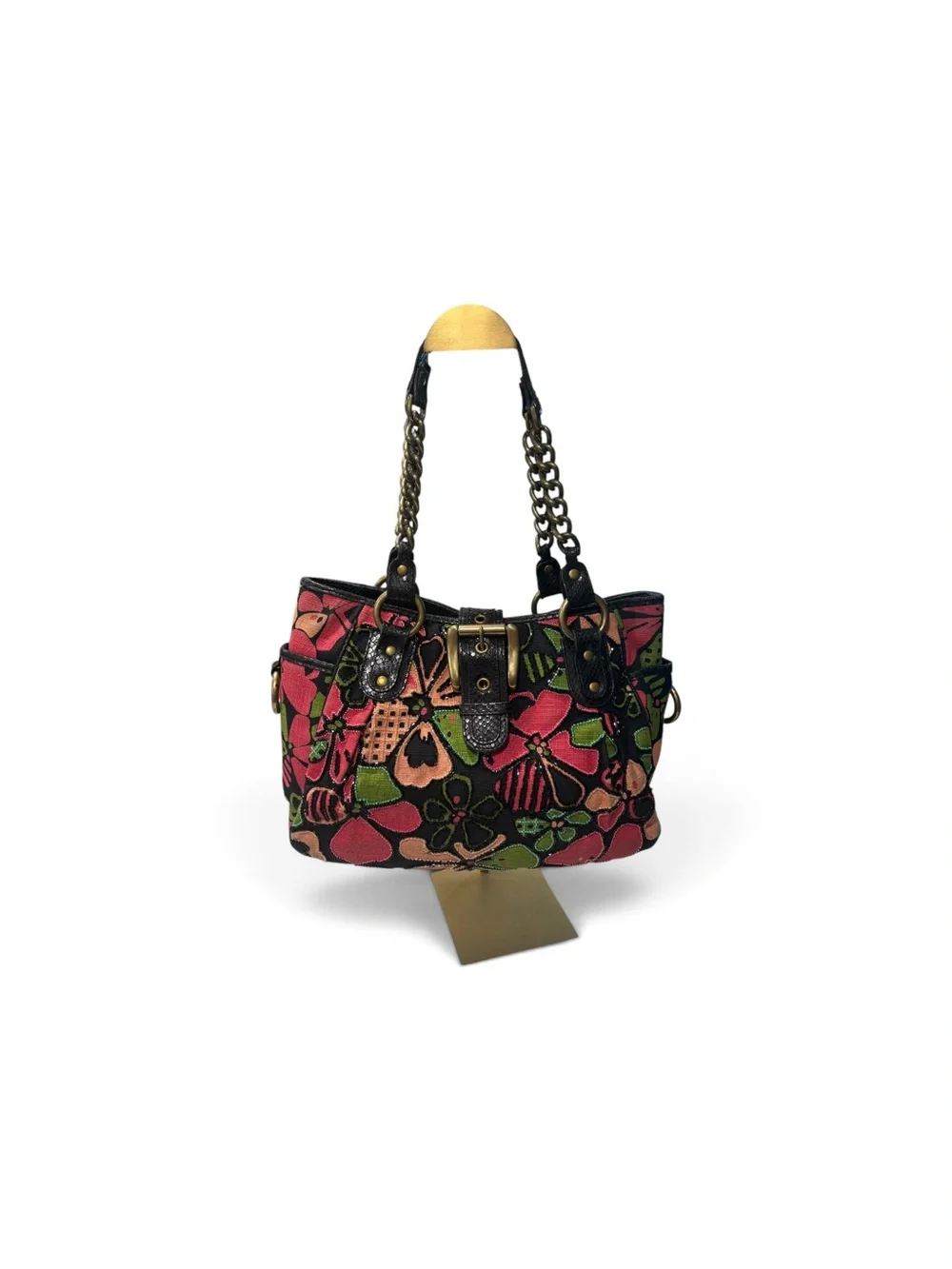 Isabella Fiore Vintage Beaded Pink Floral Chain-Handle Shoulder Bag
