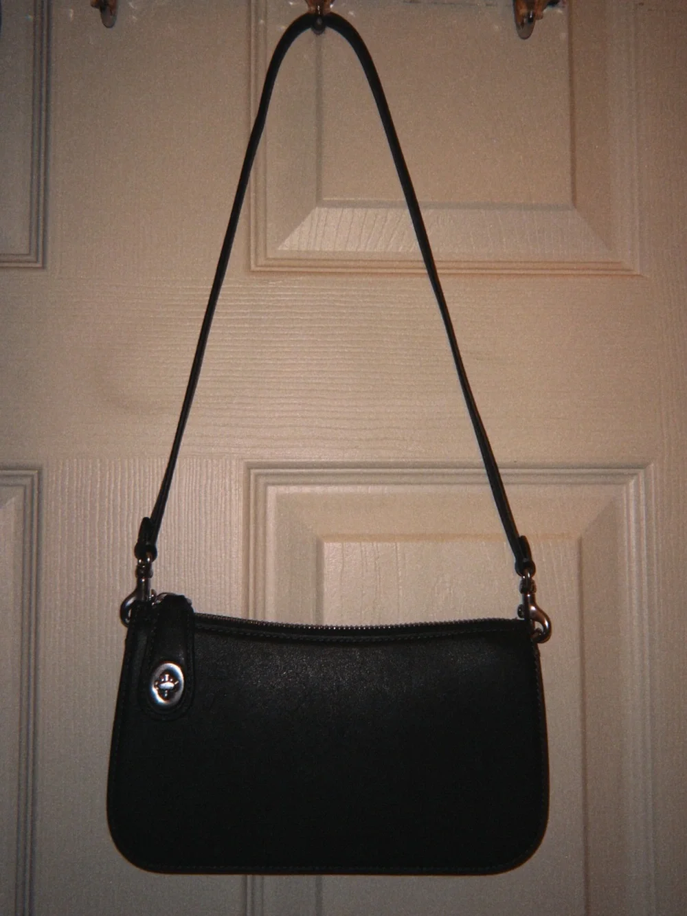 Coach Black Leather Shoulder Bag with Silver Hardware