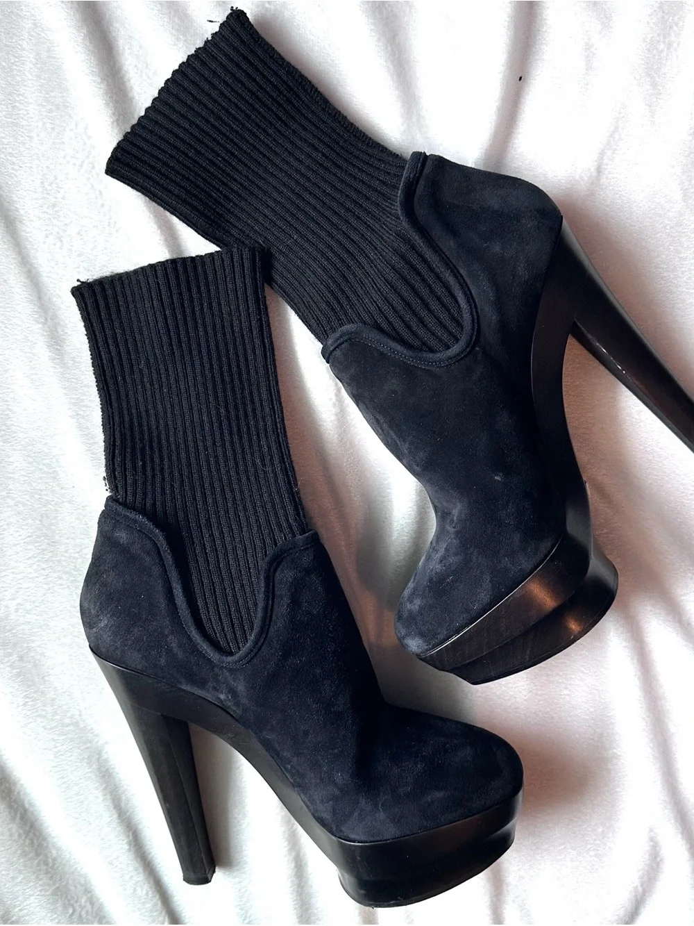 Enio Silla for Le Silla Black Suede Wool Sock Platform Stiletto Ankle Boot 7