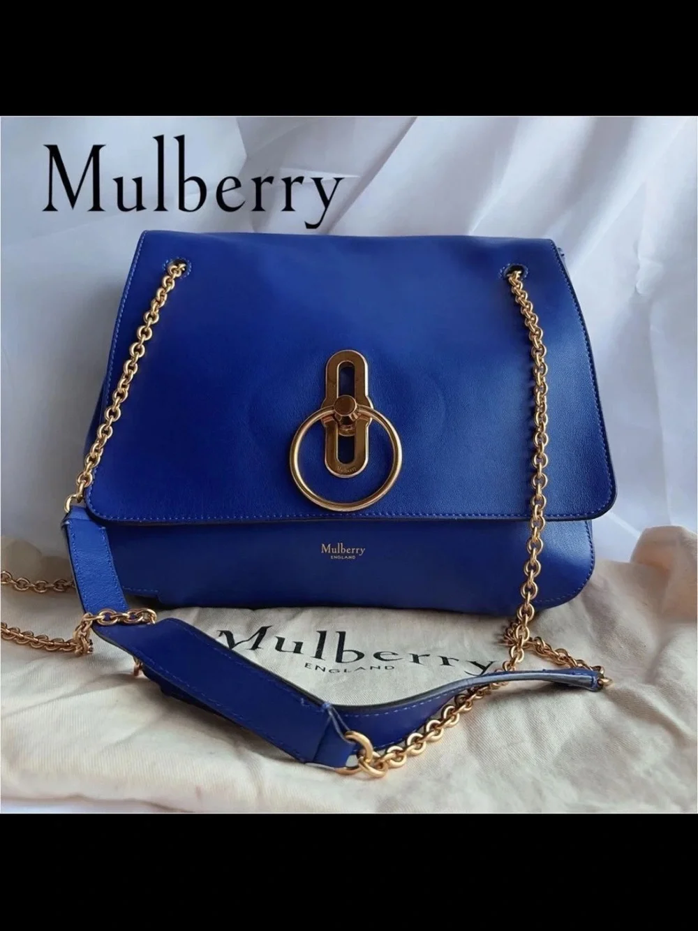 Mulberry Cobalt Blue Leather Shoulder Bag with Gold Hardware