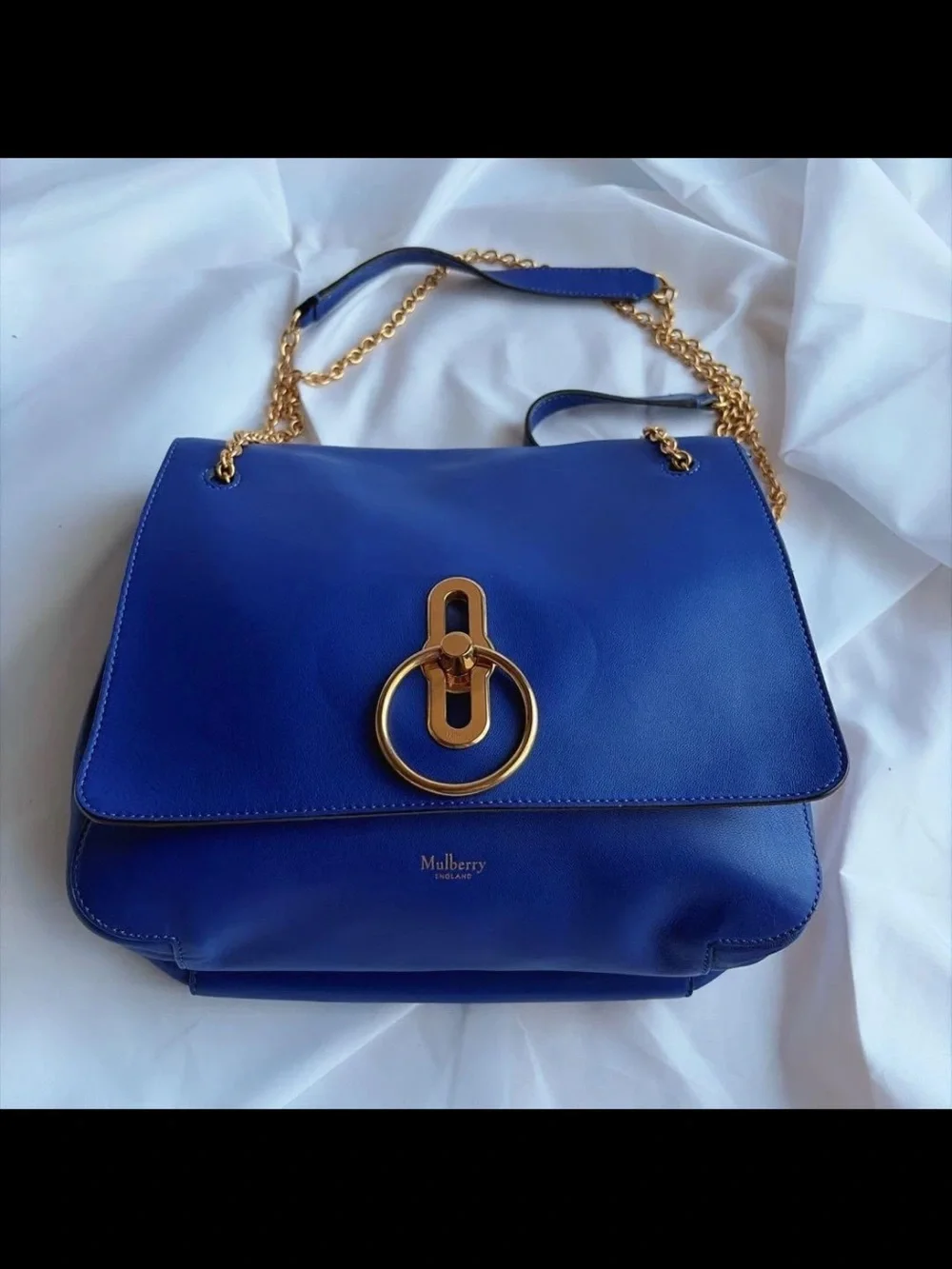 Mulberry Cobalt Blue Leather Shoulder Bag with Gold Hardware
