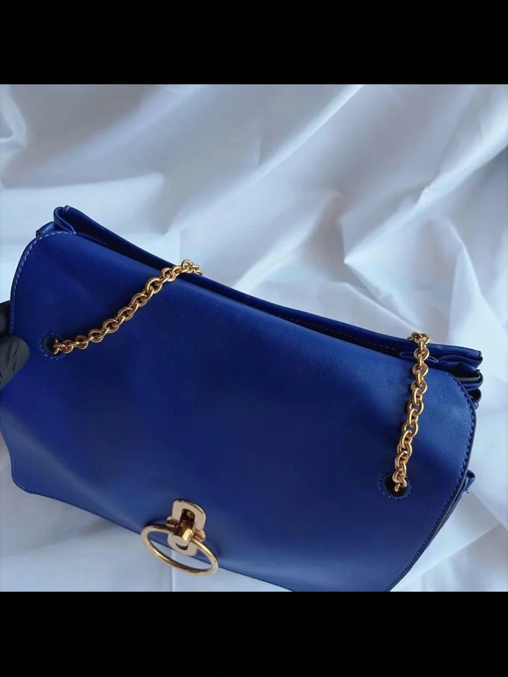 Mulberry Cobalt Blue Leather Shoulder Bag with Gold Hardware