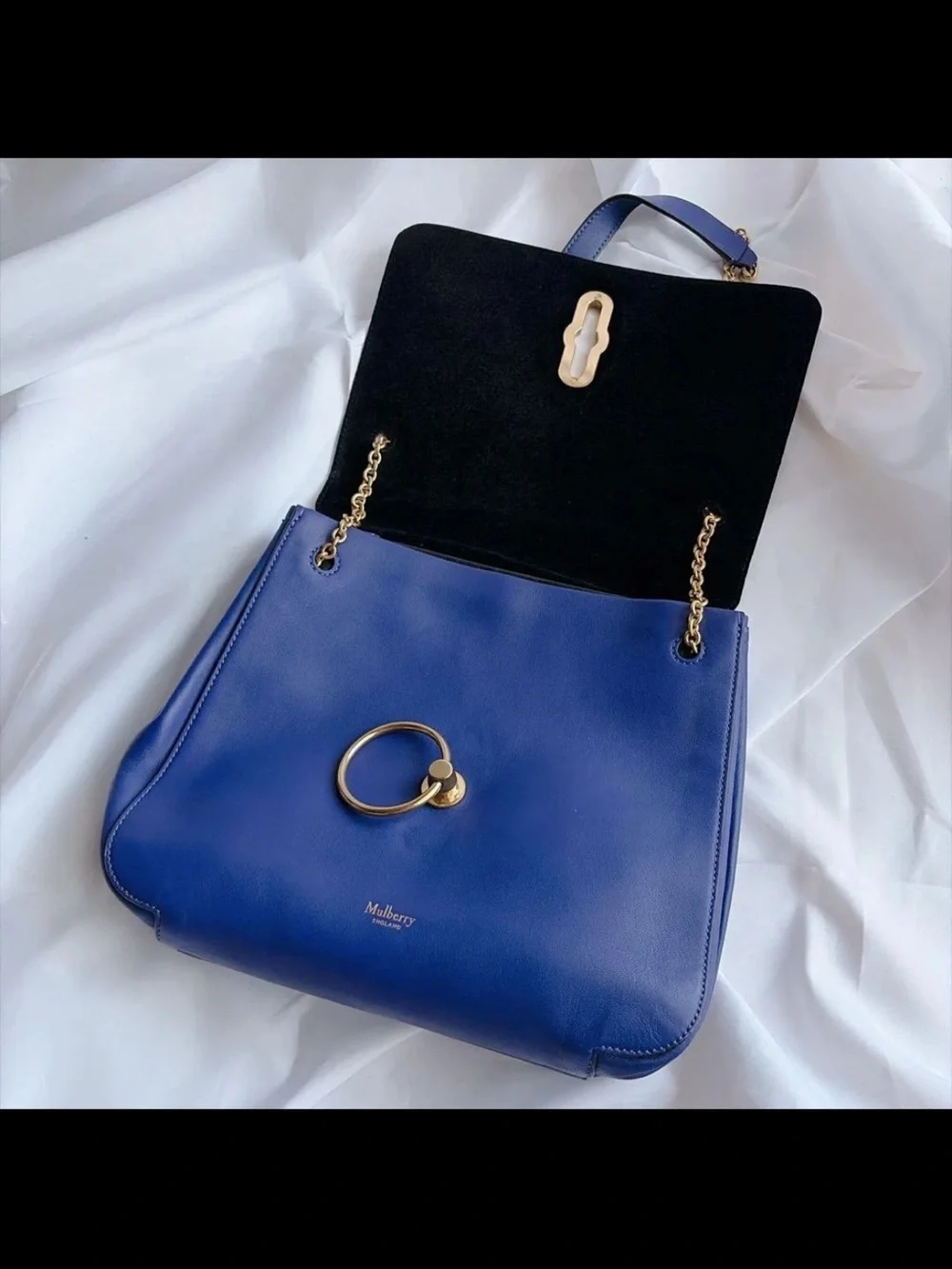 Mulberry Cobalt Blue Leather Shoulder Bag with Gold Hardware