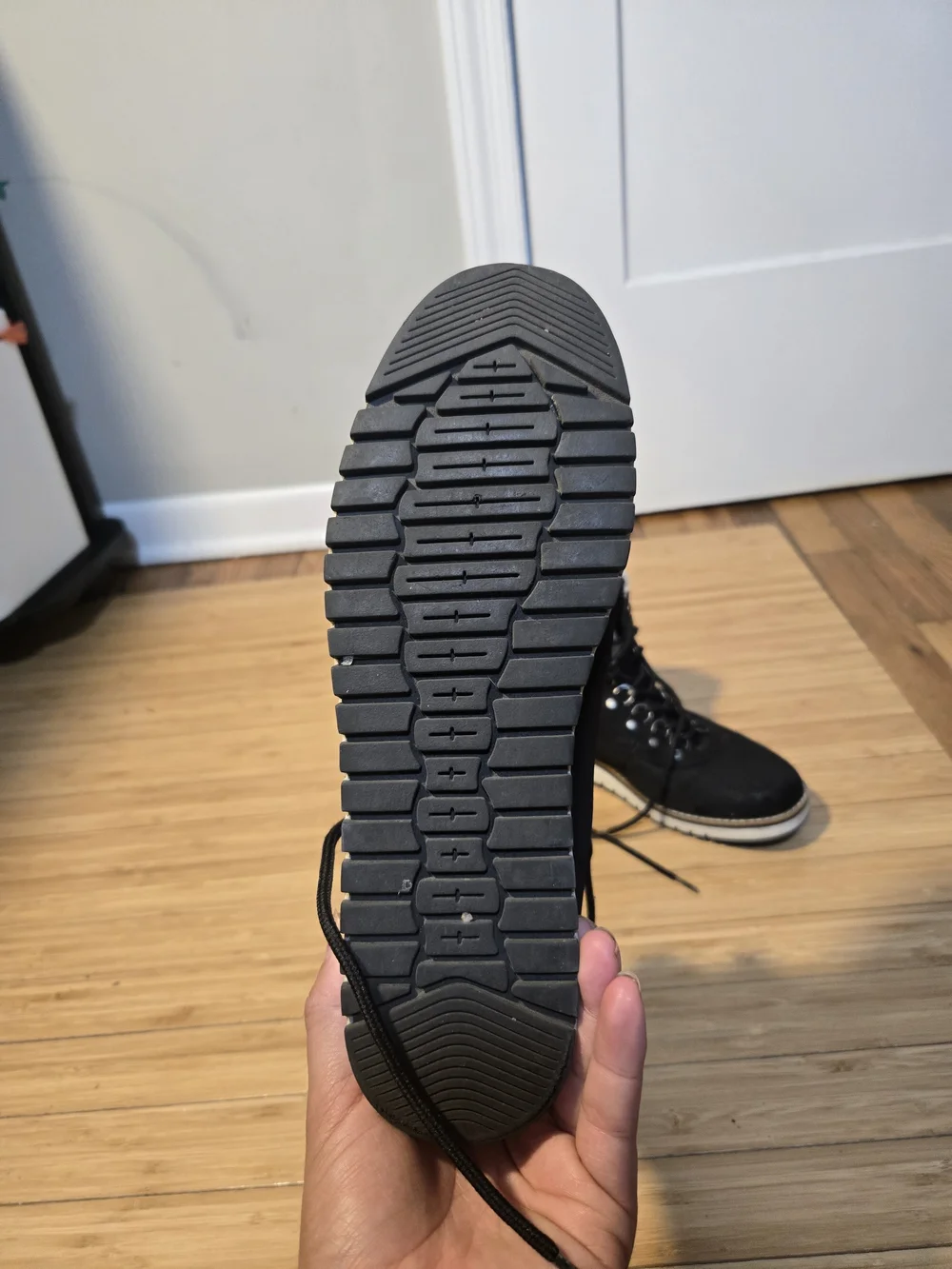 Men's Black Shearling-Trim Suede Hiker Boots