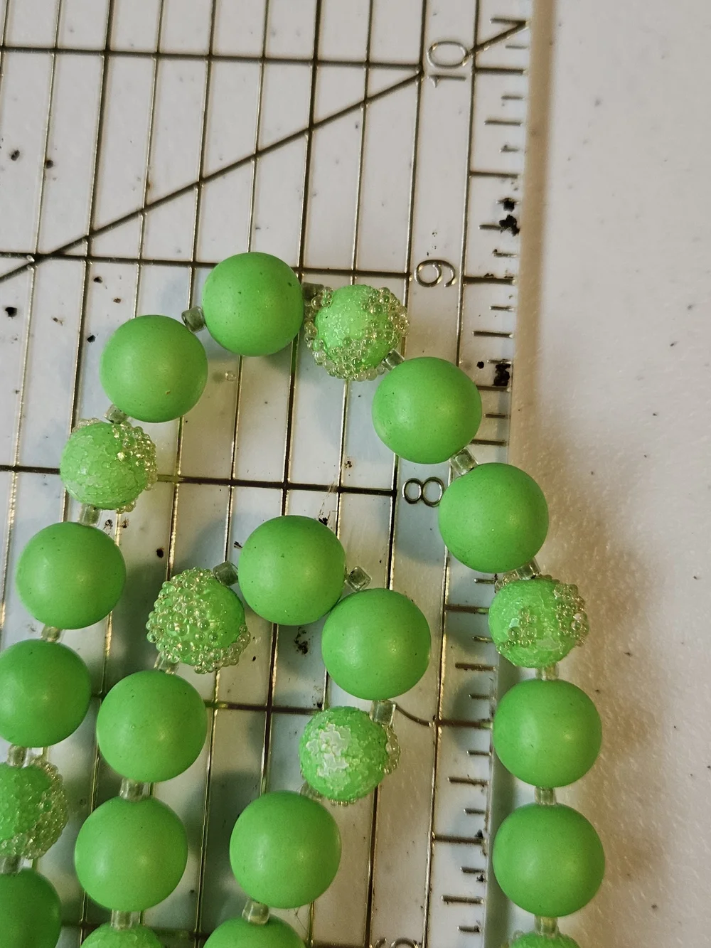 Vintage Lime Green Double-Strand Bead Necklace with Matching Drop Earrings.