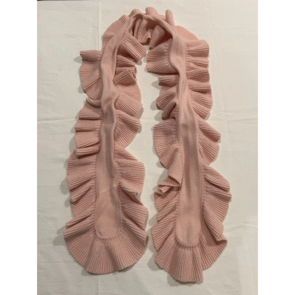 Vintage El Daws Pure Cashmere Turtleneck Womens Sz S w Ruffle Scarf 2 PC Pink