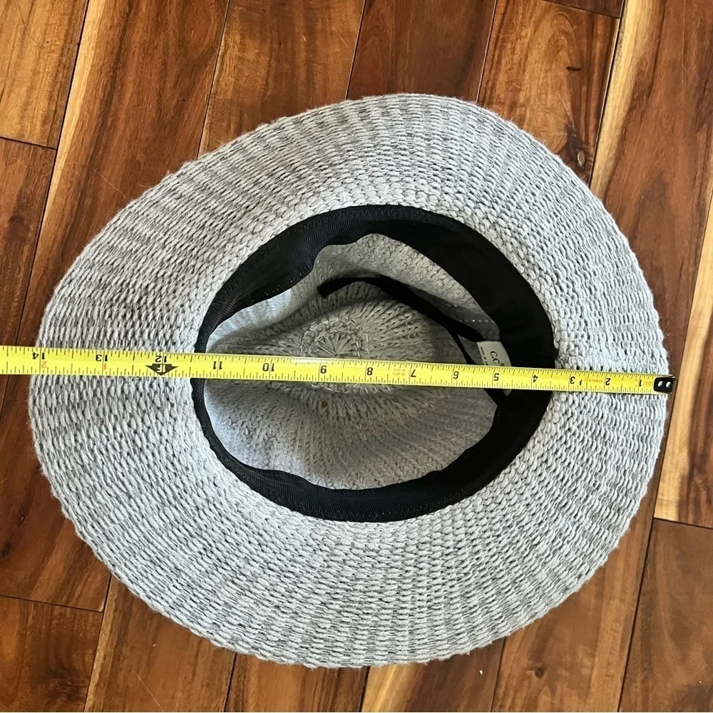 C.C Women's Gray Fall Winter Knit Leather Band Wide Brim Panama Fedora Boho Hat