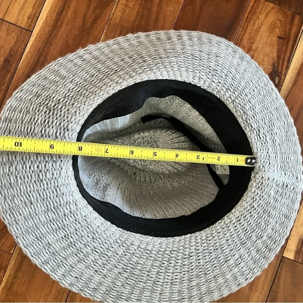 C.C Women's Gray Fall Winter Knit Leather Band Wide Brim Panama Fedora Boho Hat