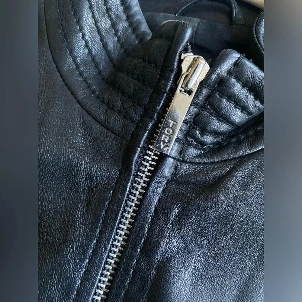 Tory Burch Leather Jacket Women’s Moto Biker Black Zip Up
