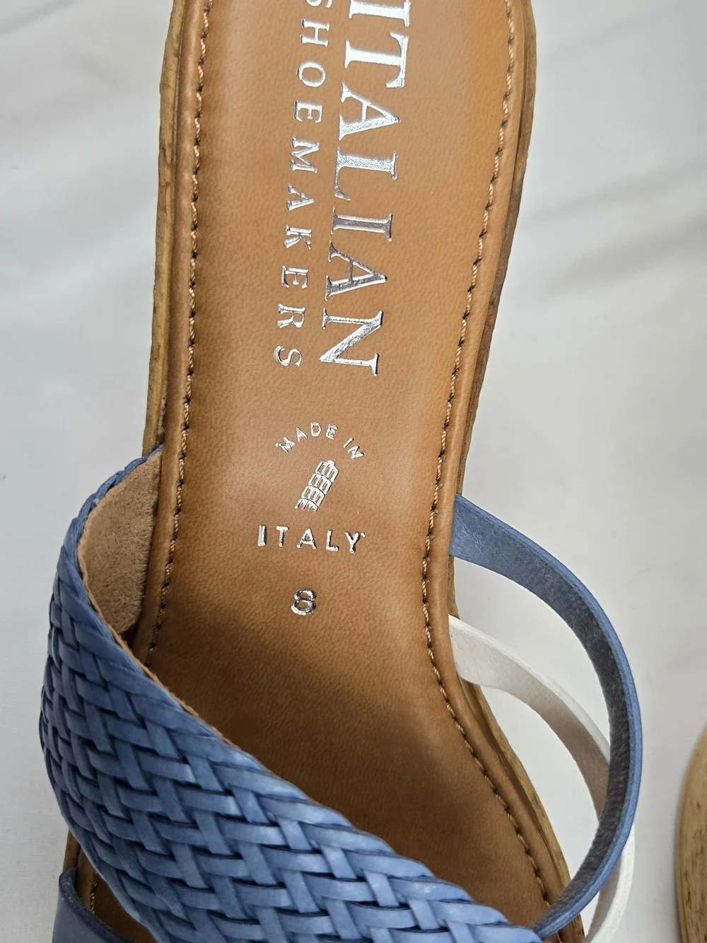 Italian Shoemakers Blue Braided Wedge Sandals Women's Size 8 Made Italy NEW