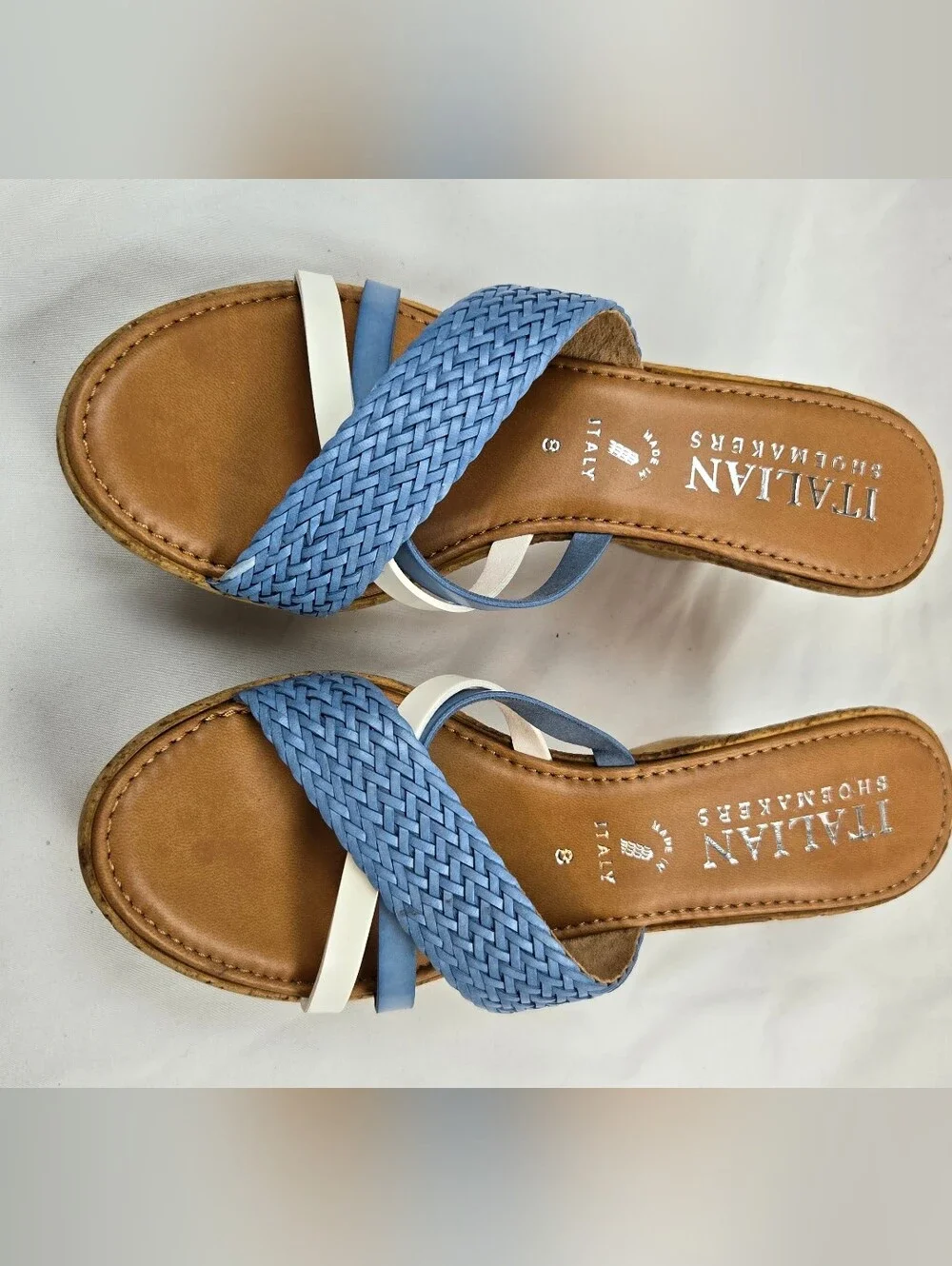 Italian Shoemakers Blue Braided Wedge Sandals Women's Size 8 Made Italy NEW