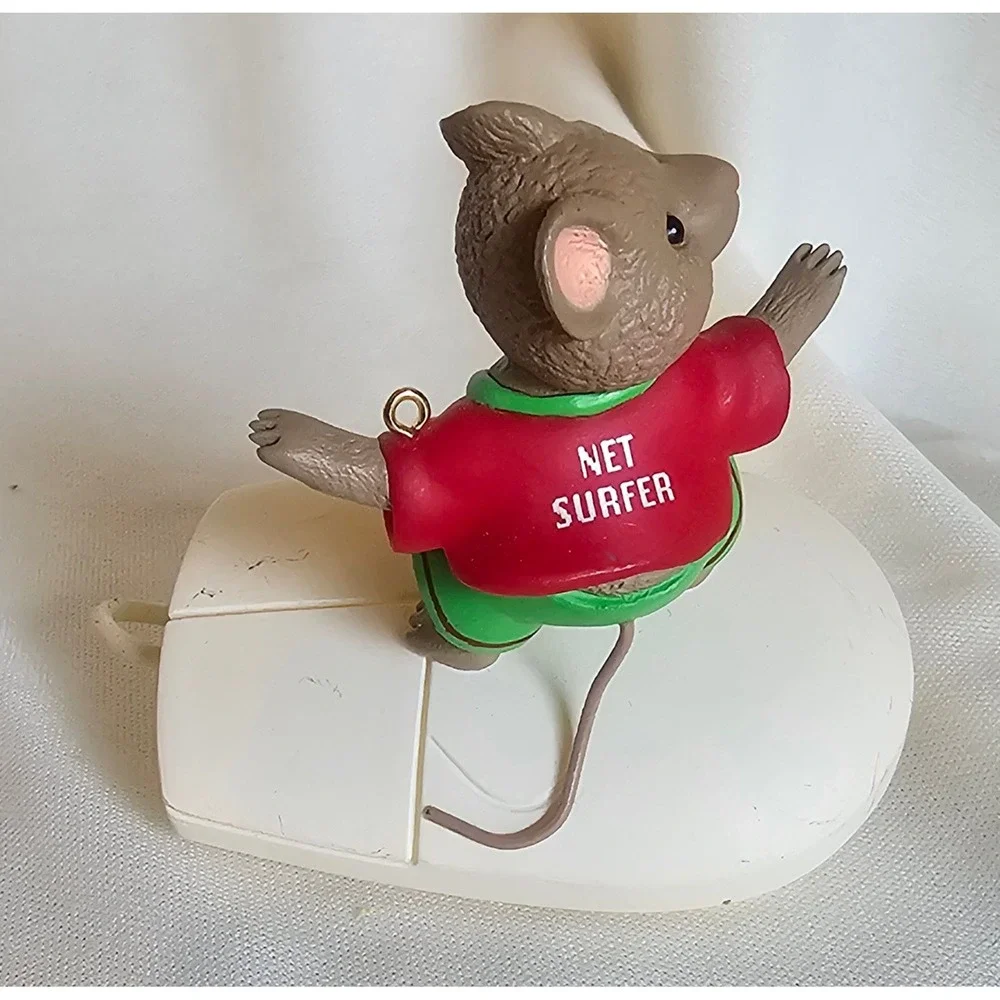 VTG Hallmark Net Surfer Ornament 1999 White Mouse Computer Tech Retro Vintage