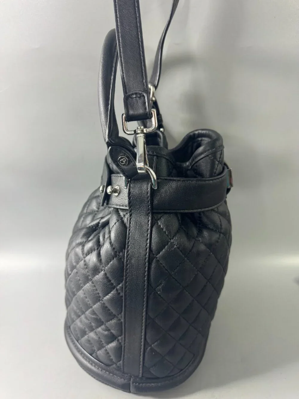 Claudie Pierlot Black Leather Quilted Bucket Bag