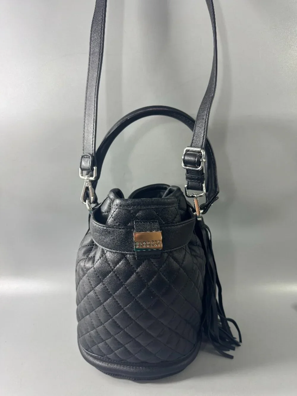 Claudie Pierlot Black Leather Quilted Bucket Bag