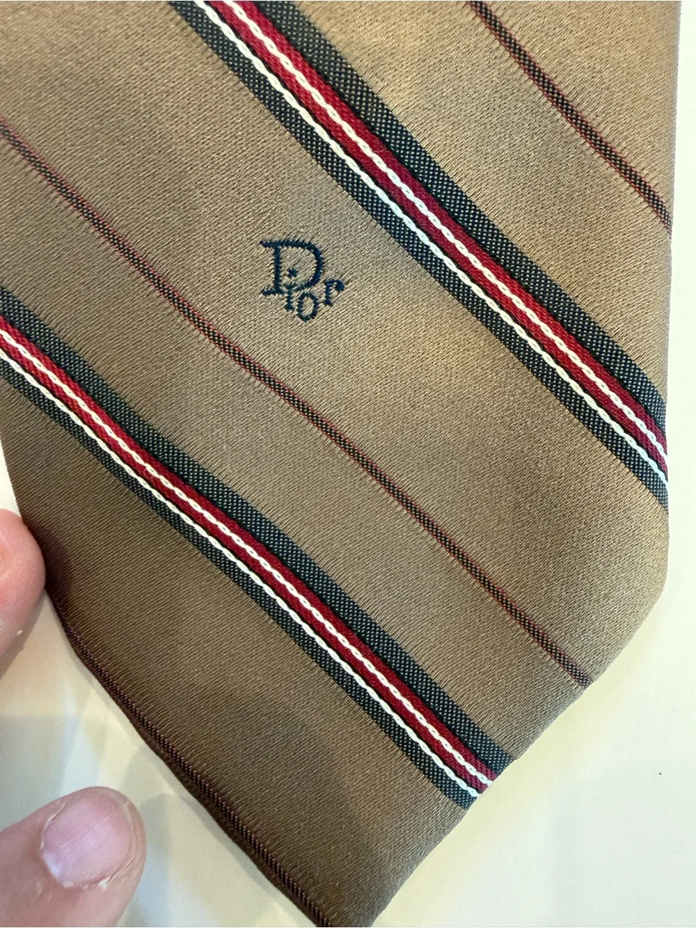 Vintage Christian Dior Mens Tie Striped Brown Red Silk Blend Woven In Italy