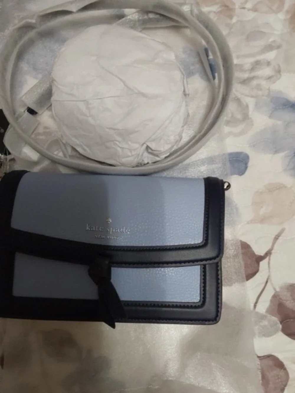 NWT Kate Spade Knott Light Blue and Navy Leather Crossbody