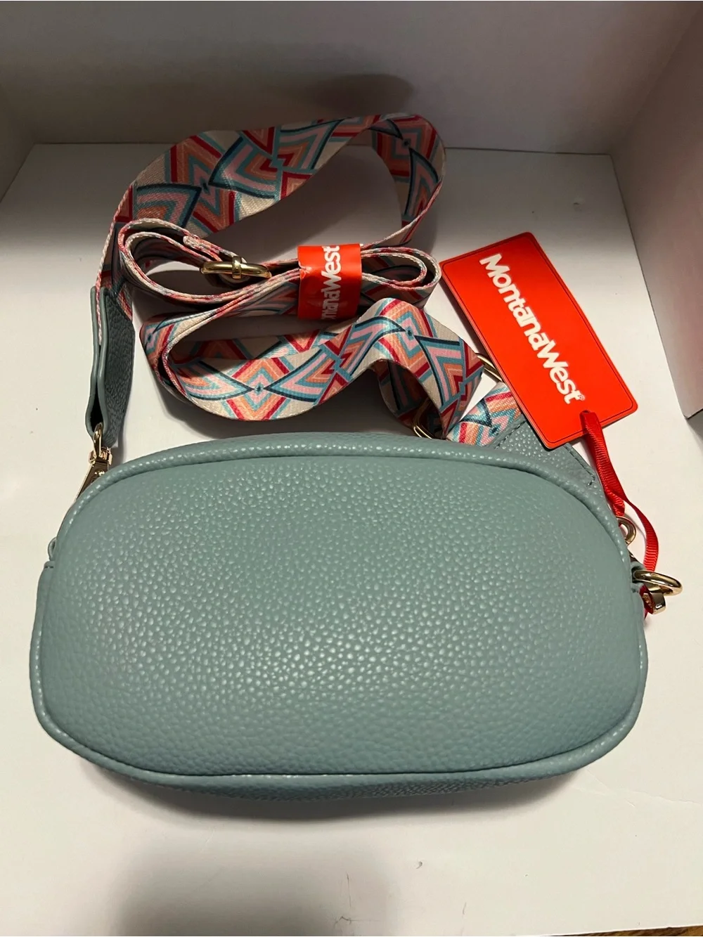 Montana West Mint Blue Crossbody Bag with Geometric Strap 8”x4”