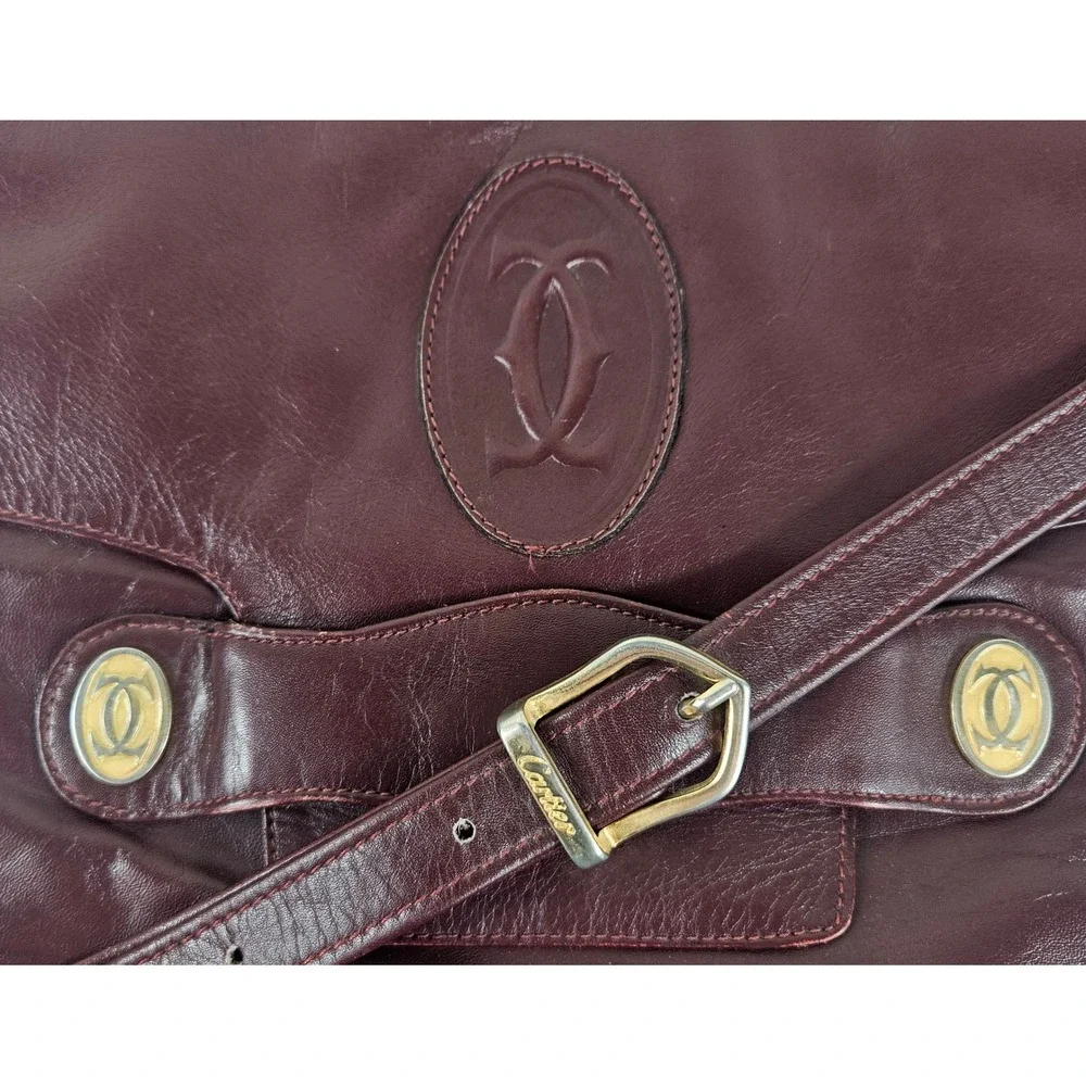 Cartier Vintage Must de Cartier Bordeaux Leather Crossbody Shoulder Bag Gold