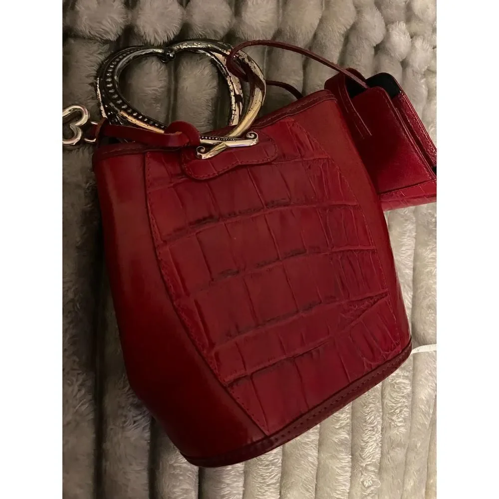 Brighton vintage red crocadile corazon mini bucket bag heart handle