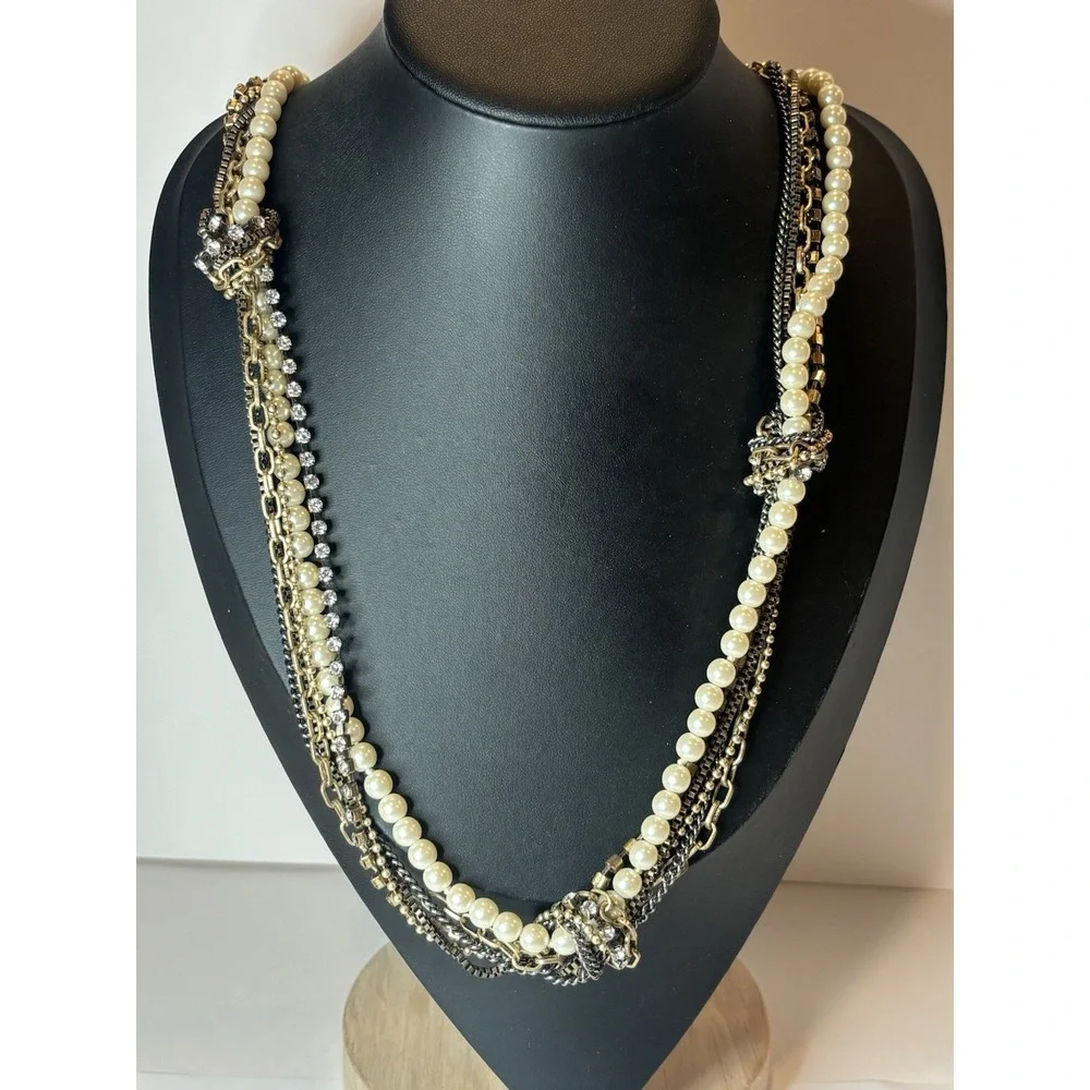 J.Crew Multi Chain Multi Color Faux Pearl and Crystal Knotted 32