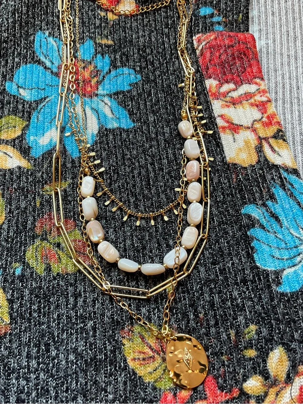 Jbloom Gold & Cream Layered Beaded Pendant Necklace