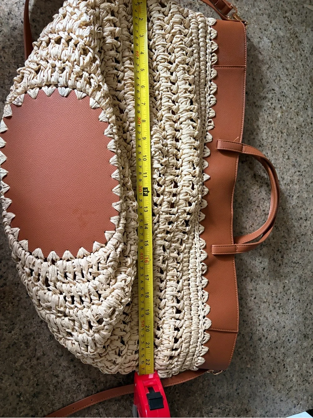 Anthropologie Beige raffia Woven & Brown Leather Tote