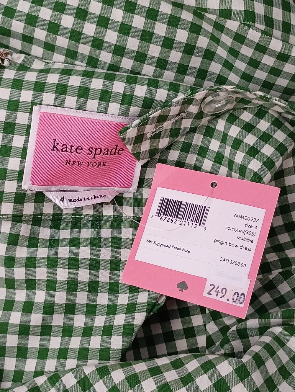 Kate Spade Mini Gingham Bow Midi Dress Size 4 Cotton Blend V Neck Sleeveless