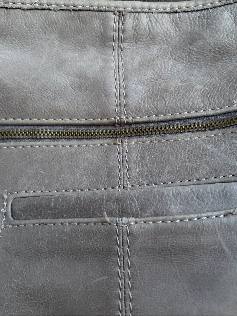 Lucky Brand Leather Crossbody Bag Taupe Gray Multi Pocket Adjustable Strap